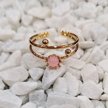 anillo acero dorado cuarzo rosa 1