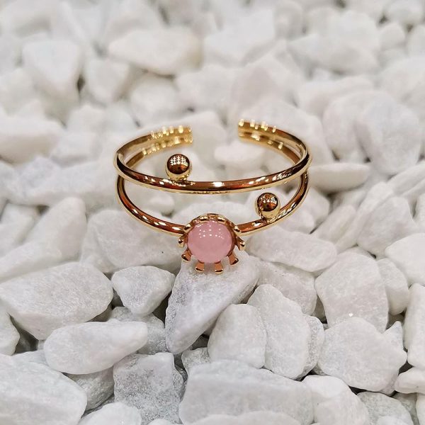 anillo acero dorado cuarzo rosa 1