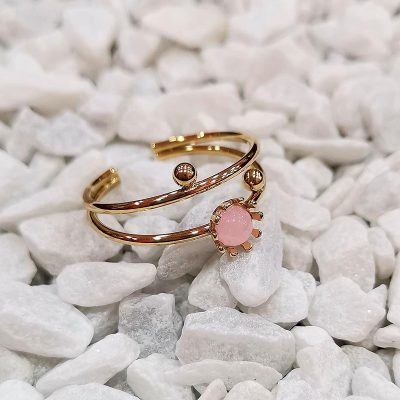 anillo acero dorado cuarzo rosa 2