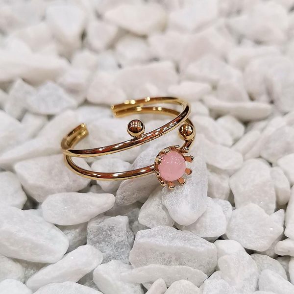 anillo acero dorado cuarzo rosa 2