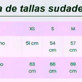 Guia de tallas sudaderas oasisnatura